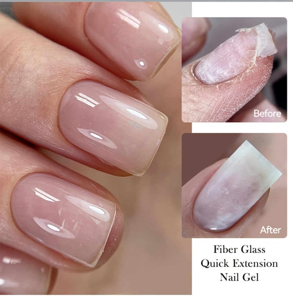 Nail Extension Builder Gel 3pcs - Fiberglass Construction Gel for Broken Nail Repair & Nail Extension, Clear UV LED Soak-Off Fiber Glass Gel Varnish, DIY Salon Nail Kit