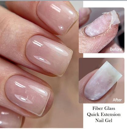 Nail Extension Builder Gel 3pcs - Fiberglass Construction Gel for Broken Nail Repair & Nail Extension, Clear UV LED Soak-Off Fiber Glass Gel Varnish, DIY Salon Nail Kit