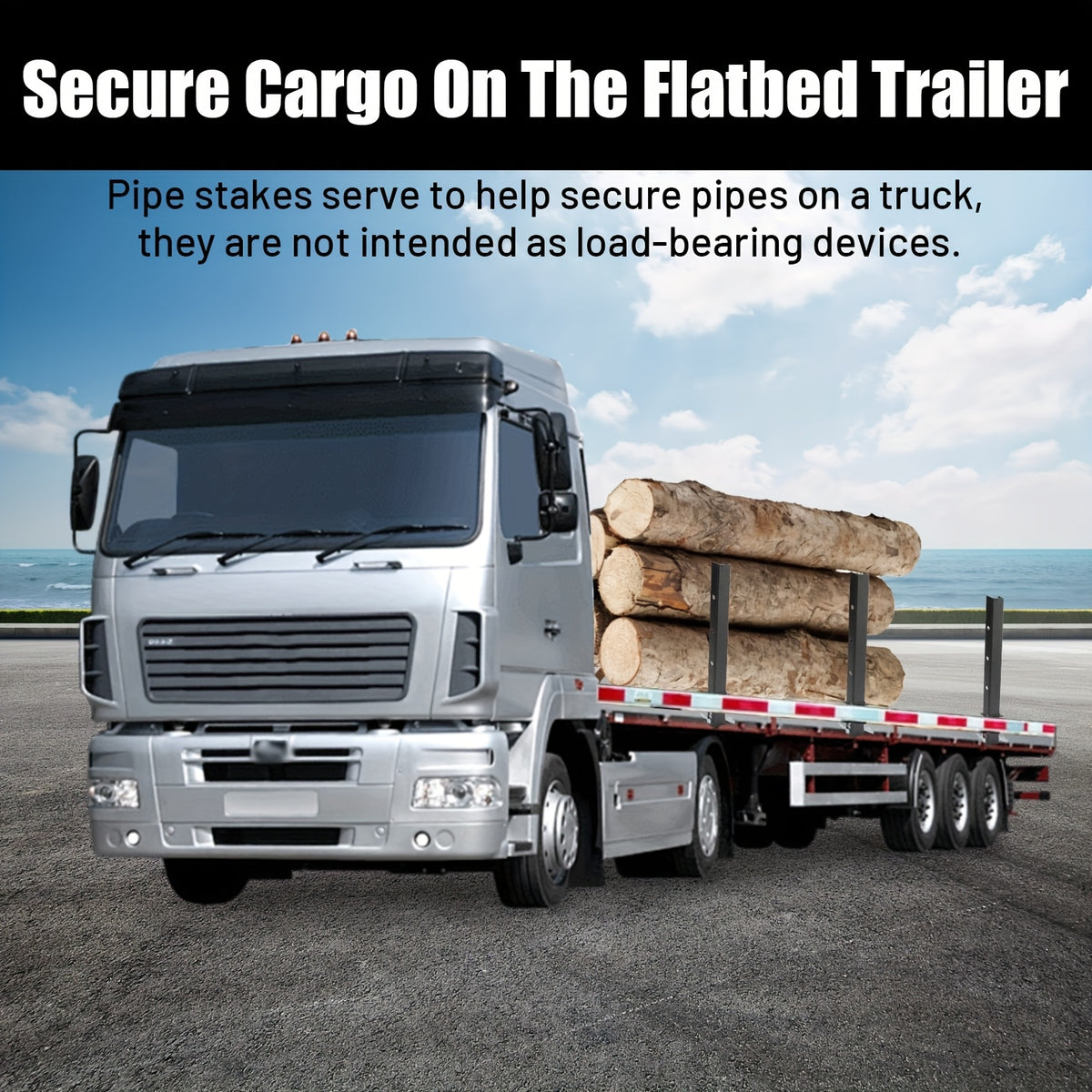 4 Pack Heavy Duty C-Pipe Piles, 30 Inch Trailer Pipe Piles, Adjustable Truck Guardrail With Anti-Lost Rope For Flatbed Trailers
