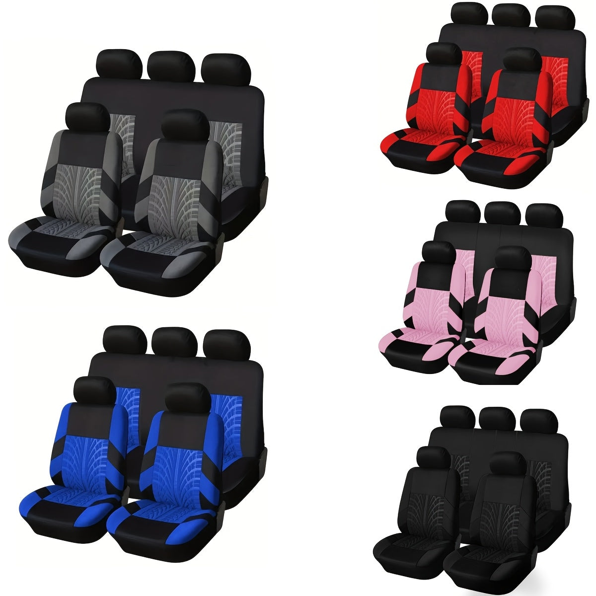 (Full Enclosure) 5-seat Fashion Tire Track Details Car Seat Covers, Suitable for Most 5-seat Models On The Market, Breathable Fabric.