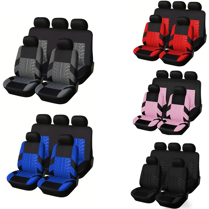 (Full Enclosure) 5-seat Fashion Tire Track Details Car Seat Covers, Suitable for Most 5-seat Models On The Market, Breathable Fabric.