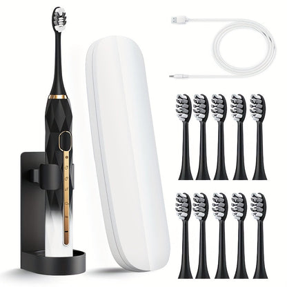 Sonic Electric Toothbrush IPX8 Waterproof USB Rechargeable with 10 Replacement Heads, Intelligent Timer, Travel Case & Charging Base – 5 Colors for Men & Women