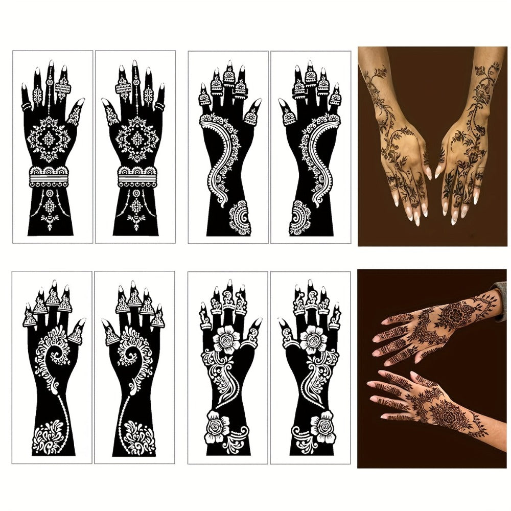 Temporary Tattoo Stencil Set 8 Sheets Reusable Hollow Floral Body Art Stencils for Airbrush Spray Paint Arms Hands Forearms Valentine Wedding Party Festival Gift Women