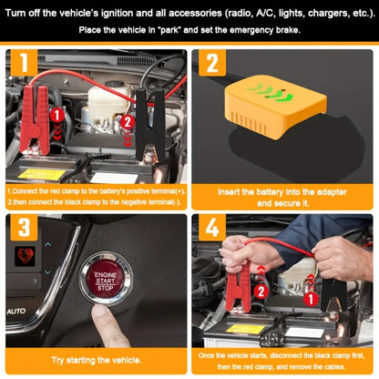Jump Starter Cable Clip for 20V Tool Battery - 8AWG 5.9FT Portable Car Boost Cable 12V-24V, No Internal Battery Needed