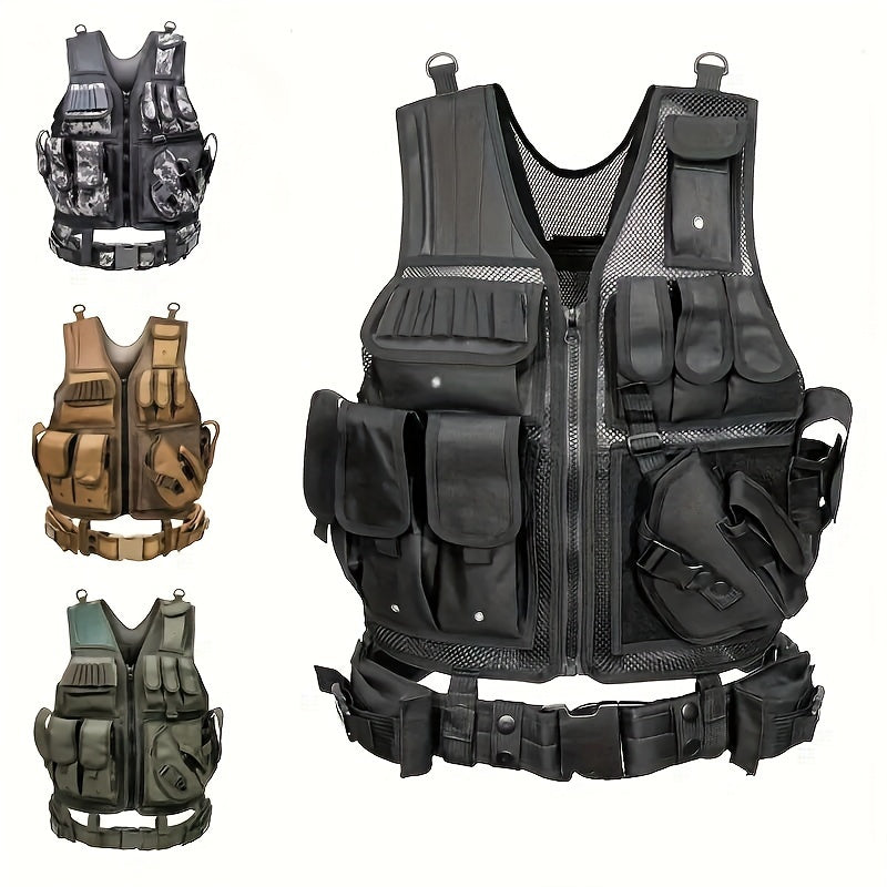 Tactical Fishing Vest with Quick Release – Lightweight Breathable Multi-Pocket Outdoor Vest for Men Camping Hiking Hunting Training – Available in Black Khaki Army Green