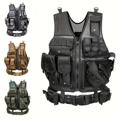 Tactical Fishing Vest with Quick Release – Lightweight Breathable Multi-Pocket Outdoor Vest for Men Camping Hiking Hunting Training – Available in Black Khaki Army Green