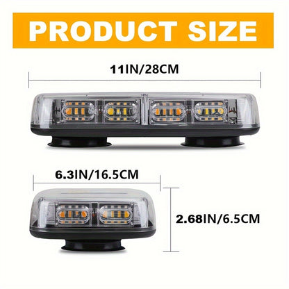 48 LED Roof Strobe Light Bar IP67 Waterproof Magnetic Mount Emergency Warning Light 12-24V for Plow Trucks Construction Vehicles Cars, Amber Green Red White High-Visibility Safety Beacon