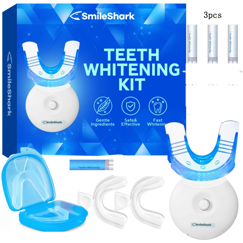LED Teeth Whitening Kit with 3 Gel Syringes & Remineralizing Gel — LED Light Accelerator, Mouth Trays & Case, At-Home Stain Removal for Coffee Wine Tobacco, Fast Visible Results, Mint Flavor
