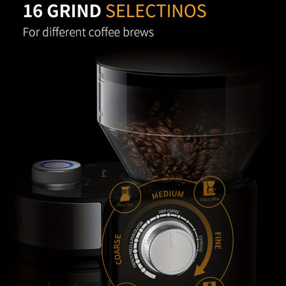 Burr Coffee Grinder Electric 16 Grind Settings Adjustable Burrs for 2-14 Cups Espresso Drip Pour Over French Press Home Barista Coffee Bean Grinder