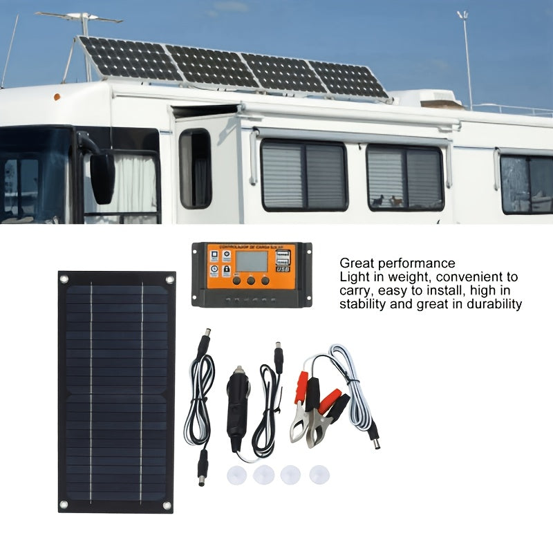 Self-Charging Solar Bundle, High Output Mono Panel, Trailer RV Gear, Plug & Play System, Outdoor Backup Power