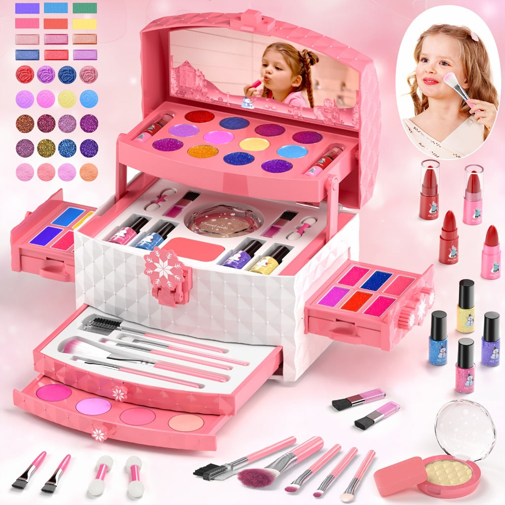 Princess Makeup Set for Girls Ages 3-12 – 58 PCS Non-Toxic Washable Pretend Play Makeup Kit with Brushes & Case | Skin-Friendly Beauty Toy | Best Birthday Christmas Gift for Little Girls