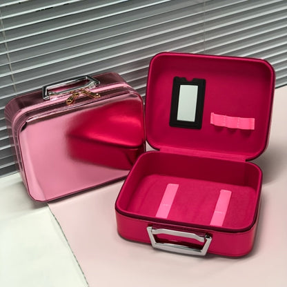 Glitter Makeup Travel Case Hard Shell Large Capacity Flat Lay Organizer Luxury Cosmetic Storage Box for Women Portable Fits in Suitcase Gold Rose Red Pink Size L Beauty Gift