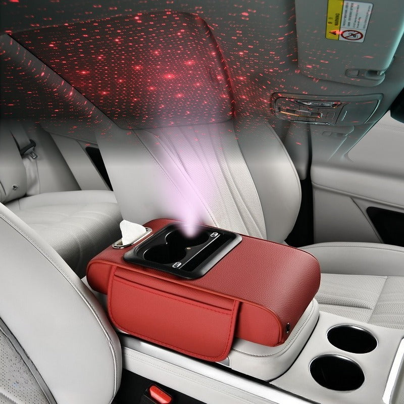 Car Armrest Box Cover Starry Sky Memory Foam Center Console Pad with Type-C USB Charging Port & Storage Pockets – Multifunctional Interior Protector Gift for Men and Women
