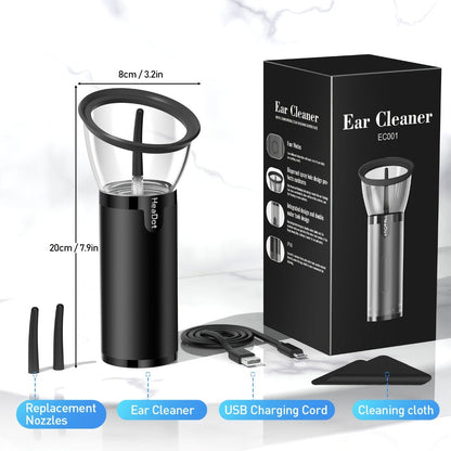 Electric Ear Irrigation Kit Upgraded 4-Speed Dual Tank Design – 6 Tips Hydraulic Ear Wax Removal with Water Temp Sensor, Visual Waste Tank, USB Rechargeable, Nozzle Belt, Safe Home Ear Cleaner