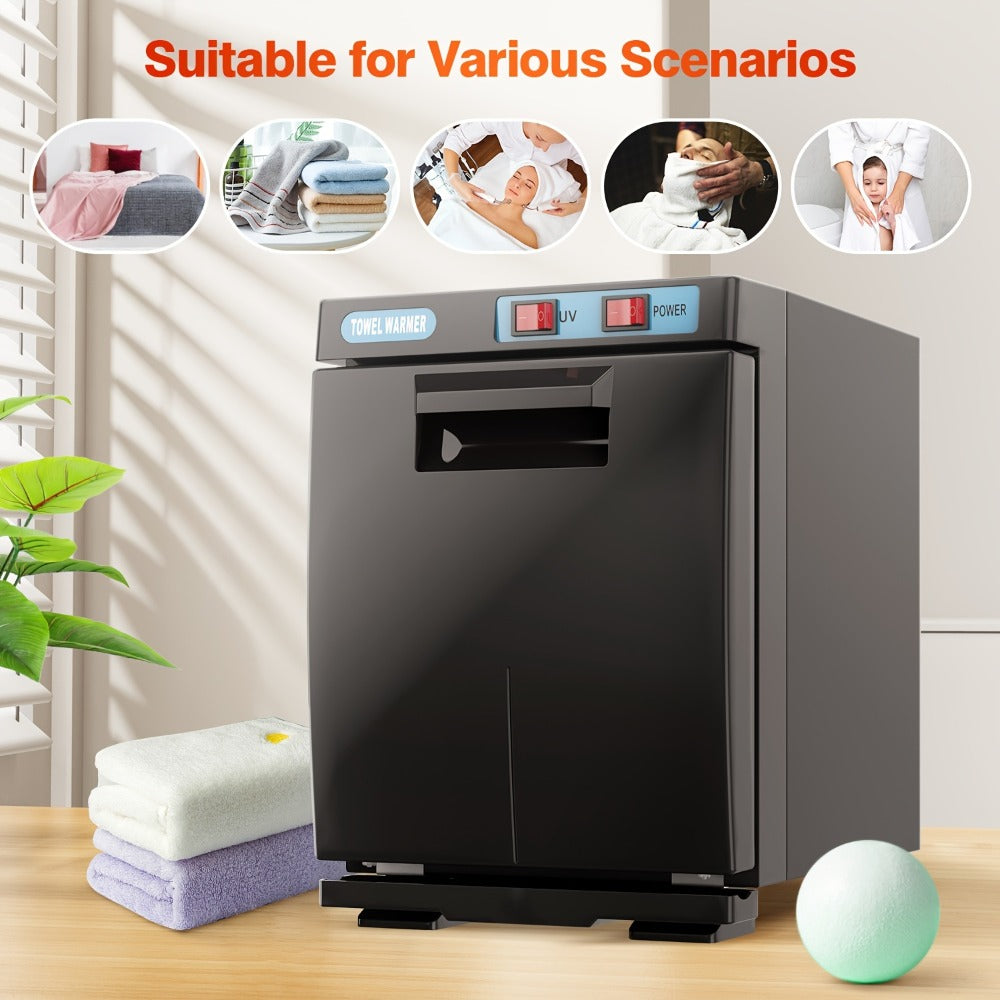 UV Hot Towel Warmer Cabinet 1.32 Gal 2-in-1 Heating & UV Sterilization — Freestanding Professional Spa Heater for Salon, Barber, Esthetician, Gym, Hotel & Home, Black & White