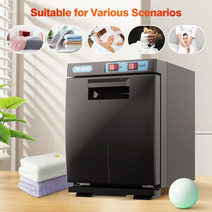 UV Hot Towel Warmer Cabinet 1.32 Gal 2-in-1 Heating & UV Sterilization — Freestanding Professional Spa Heater for Salon, Barber, Esthetician, Gym, Hotel & Home, Black & White