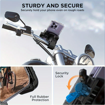 Motorcycle Phone Mount Handlebar Quick Lock – Universal Bike Phone Holder for 4"-7" Phones, No-Block Camera Design, Non-Slip Secure Clamp for iPhone, Samsung & All Smartphones, Black/Red
