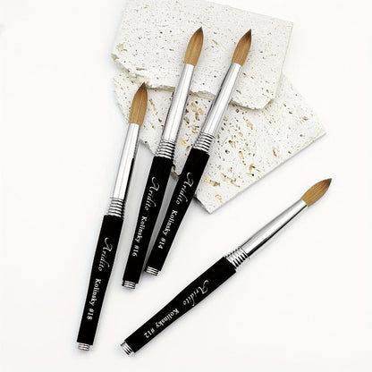 100% Pure Kolinsky Round Head Acrylic Nail Art Brush Black Metal Handle Size 12 14 16 18 – Professional Nail Extension & Acrylic Powder Application Brush