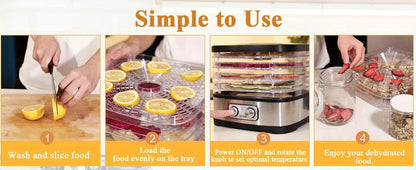 Food Dehydrator 240W with Temperature Control | BPA-Free Dishwasher-Safe Trays, Electric Food Dryer for Jerky, Fruits, Herbs & Vegetables, Recipe Book Included – 5-Tray & 8-Tray Options