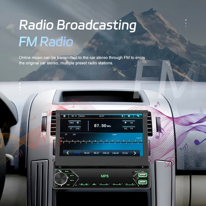 Single DIN Car Stereo - 7" HD Retractable Touchscreen, MP5 Player, Mirror Link, Bluetooth Hands-Free, FM Radio, USB & AUX, Colorful Backlight, 45W x4 Output