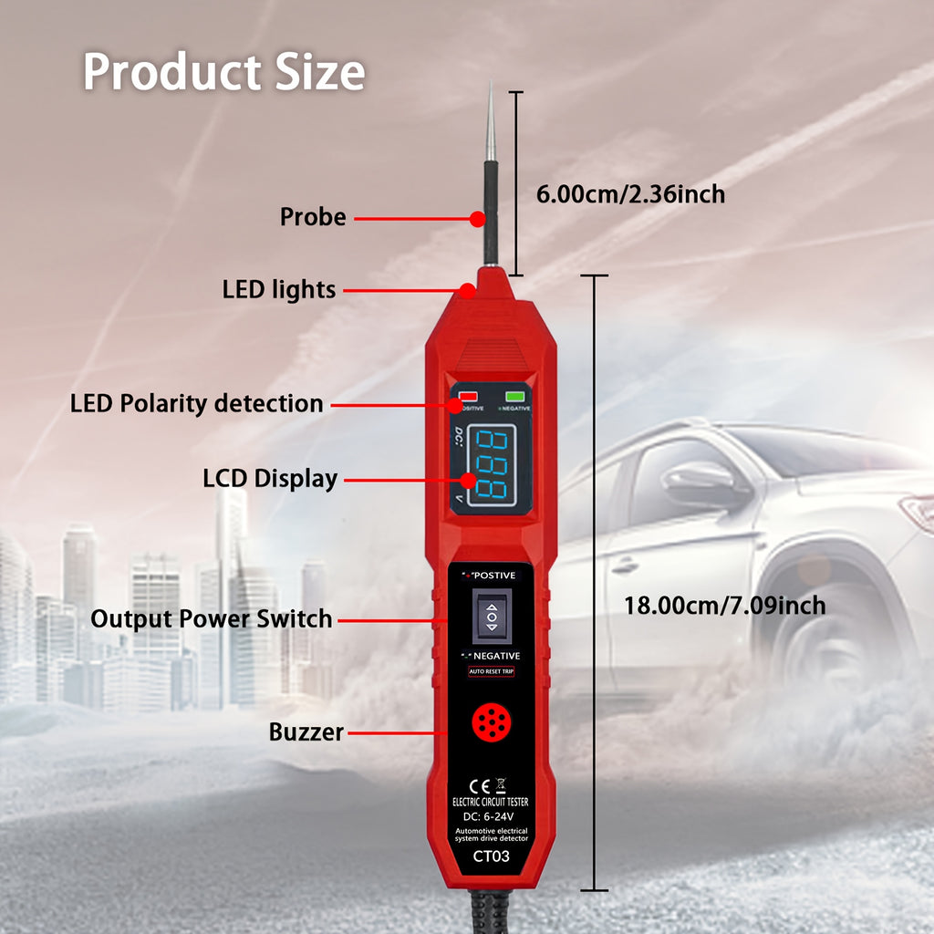 Universal Automotive Circuit Tester Kit with 6-24V Voltage Display LED & Buzzer Alert for Cars & Motorcycle