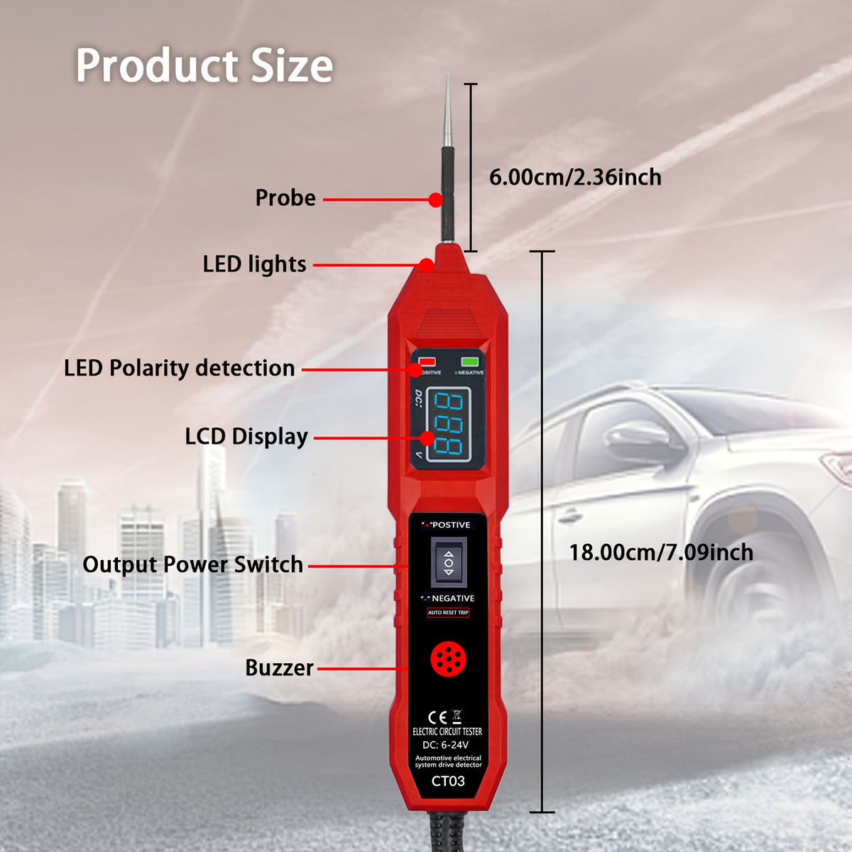 Universal Automotive Circuit Tester Kit with 6-24V Voltage Display LED & Buzzer Alert for Cars & Motorcycle