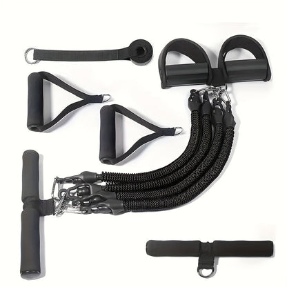 Resistance Band Set 6-in-1 Multifunctional Pedal Puller with Adjustable Tensioner for Body Stretching, Strength Training, Gym Workout & Fitness Exercise – Multiple Resistance Levels