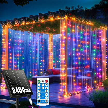 Solar String Lights Outdoor 300 LED Waterfall Fairy Lights, USB Rechargeable with Remote Control, Twinkling Warm White Color White, for Patio Gazebo Garden Backyard Tree Wedding Party Decoration