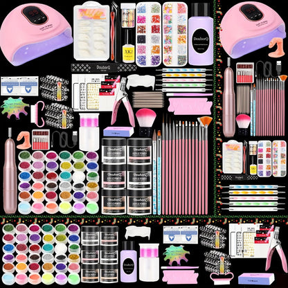 Complete Acrylic Nail Kit with Drill & UV LED Light — Colored Acrylic Powders & All Tools Included for Beginners Beautiful Nail Designs Professional Starter Set