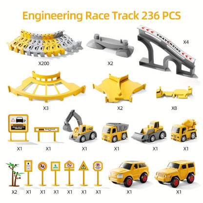 236-Piece STEM Race Track Car Toy Set for Kids Ages 3+ | Track Splicing & Racing, Engineering Construction Style | Preschool Education Gift for Boys Girls