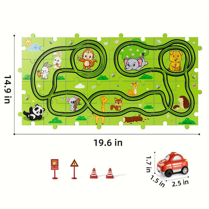 Jigsaw Puzzle Race Track Car Set Toy for Boys Kids – 39 56 73 PCS Flexible Building Track with Toy Cars | STEM Educational Play | Best Birthday Christmas Gift Ages 3 4 5 6 7