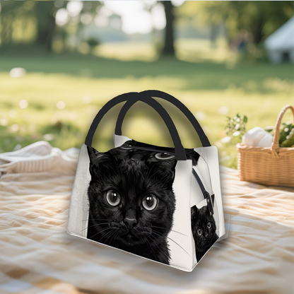 Black Cat Pattern Insulated Cooler Bag - Reusable Thermal Lunch Tote 11x6.3x6.7", Polyester, Keeps Food Hot & Cold, Portable for Picnic, Camping, Work & School, Cute Birthday Gift for Cat Lovers, Women & Kids