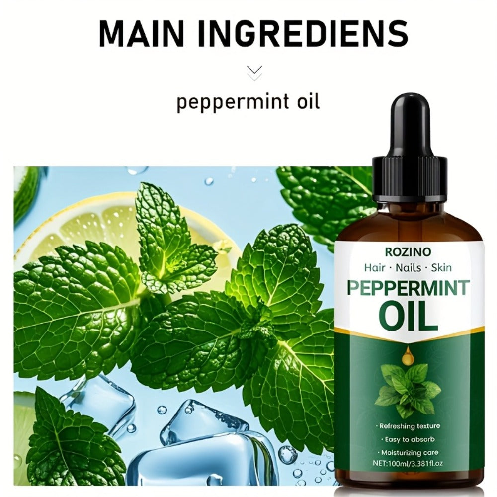 Peppermint Essential Oil 100% Pure Plant-Derived 100ml — Multipurpose Cooling Oil for Massage, Aromatherapy, Scalp & Hair Care, Skin, Nails, Face & Body, Diffuser & Shower Use