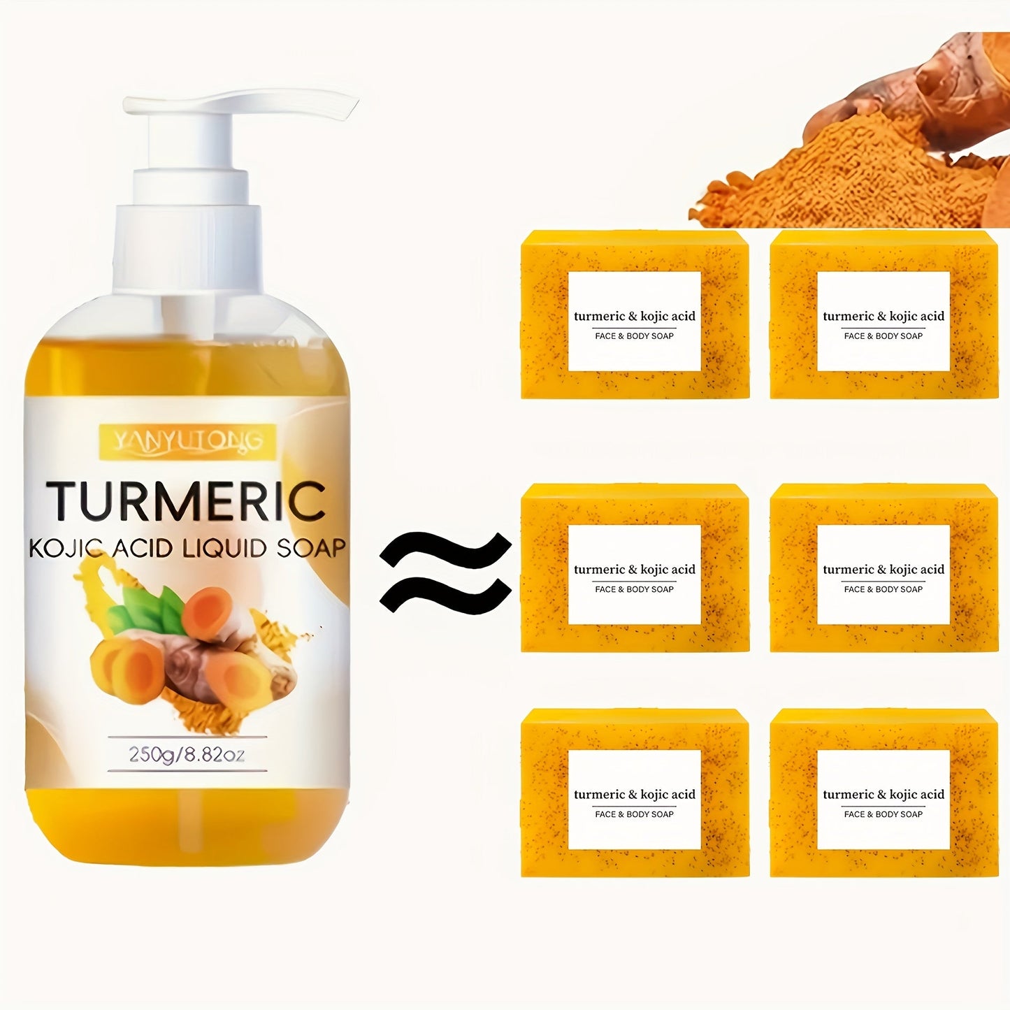 Turmeric Kojic Acid Liquid Soap 250g – Skin Brightening Body Wash for Dark Spots, Even Skin Tone, Deep Cleansing Rich Foam, Long-Lasting Fragrance, Gentle for All Skin Types