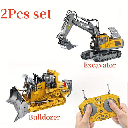 RC Construction Vehicle Set for Kids 2 3 4 Piece 2.4GHz 12-Channel Excavator Dump Truck Bulldozer Loader Alloy Remote Control Construction Equipment Birthday Christmas Gift Boys Ages 3+
