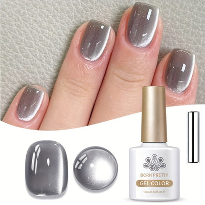 Cat Eye Magnetic Gel Polish Smoky Ash Grey 10ml BORN PRETTY — Semi-Permanent Soak-Off UV LED High Gloss Nail Varnish with Cat Eye Magnet Included, Long-Lasting Salon & Home DIY Nail Art Women