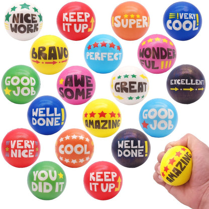 Motivational Squeeze Stress Balls 24 Pack Multicolor – Soft 2.48" Squishy Balls with Positive Affirmation Slogans for Classroom Prizes, Office Stress Relief, Team Building Rewards & Party Favors