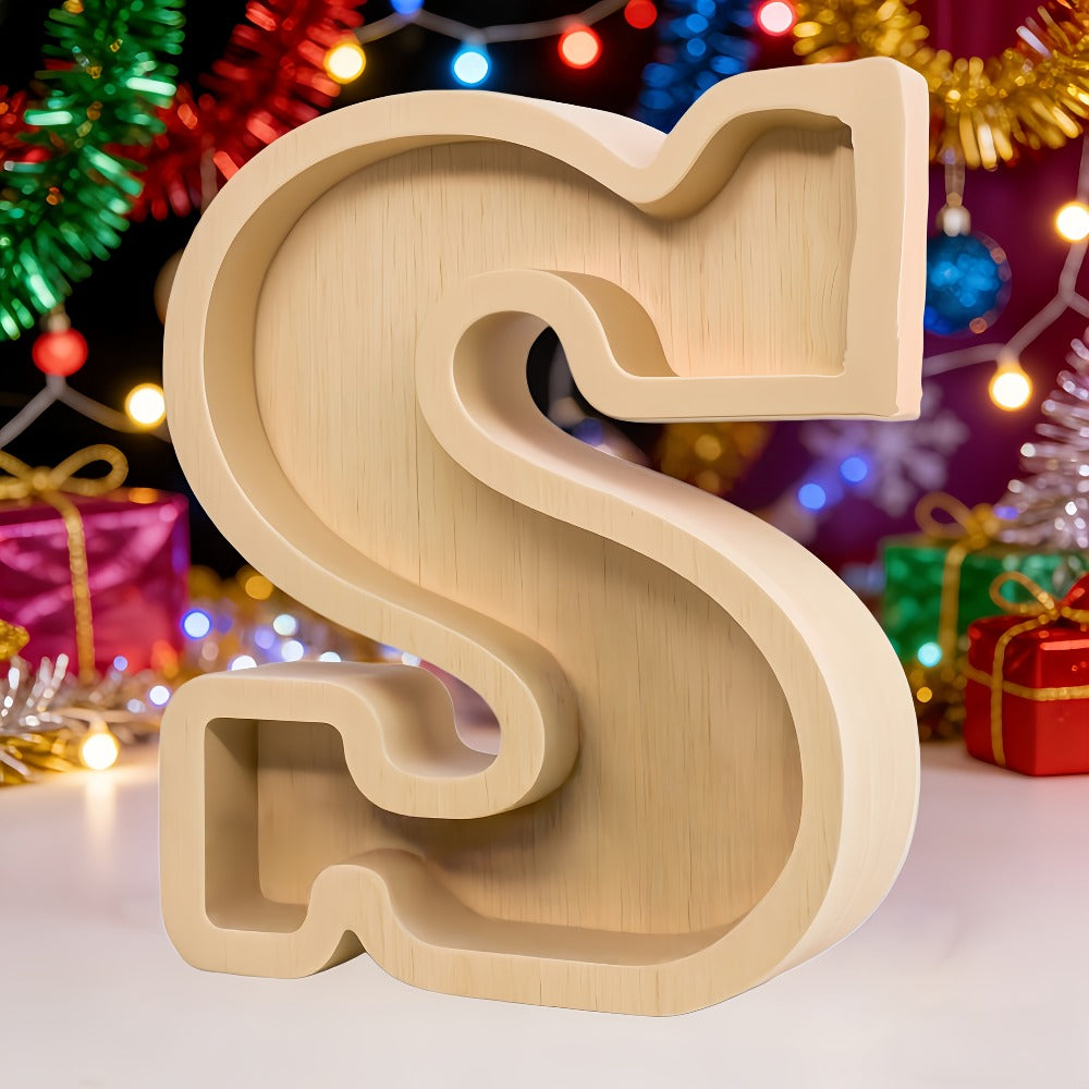 Alphabet Letter Piggy Bank A-Z Wooden Coin Bank Large Capacity Transparent – Personalized Savings Box for Kids | Back to School, Christmas & Birthday Gift
