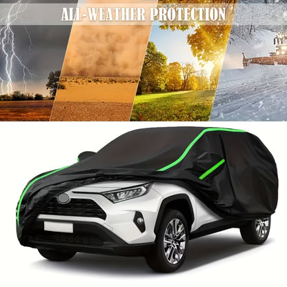 210T 6-Layer Full Car Cover for SUV & Sedan - All Weather Waterproof, UV, Snow & Dust Proof with Reflective Strips - XL & XXL Black
