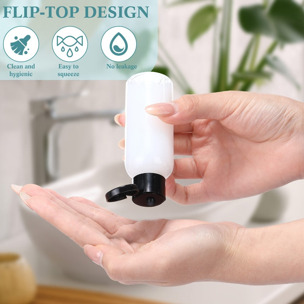 Squeeze Bottles 2oz Flip Cap 100 Pack Clear Plastic Refillable Travel Dispenser Containers BPA Free for Shampoo Lotion Conditioner Liquid Soap Toner Skincare Salon Bulk Bottles