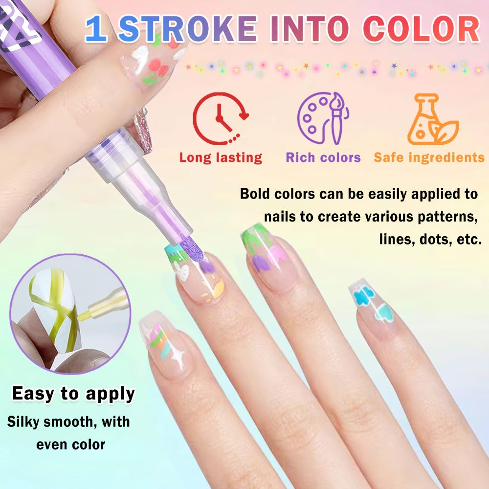 36-Color Waterproof Nail Art Pen Set with Fine Liner Brush Tip – Acrylic Nail Polish Pens for Painting Dotting French Tips Liner Drawing & Gel Decoration, Quick-Dry Smudge-Proof DIY Manicure Kit for Beginners & Pros