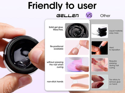 Solid Gel Nail Glue Kit with Mini LED Lamp — 8g UV Cure Gel Glue 28+ Days Long-Lasting Bond for Press On Nails Acrylic Tips Rhinestones, Non-Toxic Natural Resin, Salon & Home Manicure Gift Set