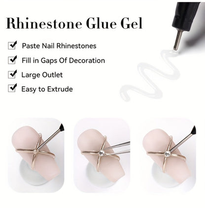 Nail Rhinestone Adhesive Gel 2pcs 0.34oz Clear Sticky Glue for 3D Nail Art Gems Charms Crystals Drill Jewelry - Long Lasting Precision Tip Nail Decoration Glue for Women DIY Home Salon