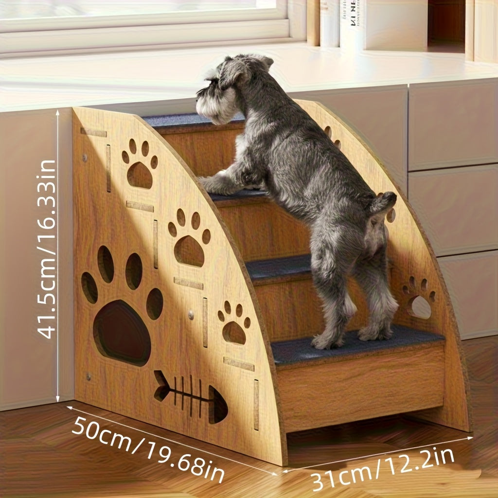 Dog Stairs for Bed & Couch Non-Slip – 3 to 5 Step Pet Steps with Safety Rails, Ramp Design for Small Medium Dogs, Cats & Senior Pets, Wooden & Foam Options Available
