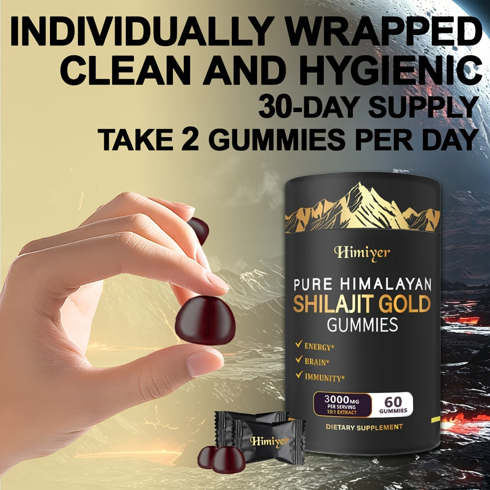 Pure Himalayan Shilajit Gummies with KSM-66 Ashwagandha, Ginseng & Gokshura – 85+ Trace Minerals, 75% Fulvic Acid | No Added Sugar | Energy & Vitality Supplement for Men & Women | 1 or 2 Bottles