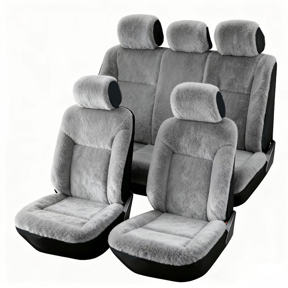 Car Seat Covers 5-Seat Set Luxury Plush Full-Wrap Universal Fit – Non-Slip Warm Winter Soft Fabric Seamless Coverage for Front & Rear Seats – All Car Models (Blue / Pink / Black / Red / White / Beige / Grey)
