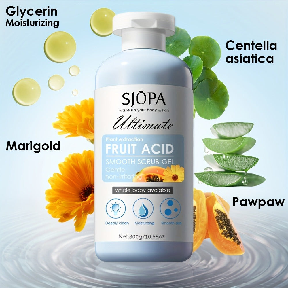 Body Scrub Exfoliating Gel Set 300g with Bath Cloth — Aloe Vera Papaya Chamomile Deep Cleansing Moisturizing Whole Body Scrub for Women Men All Skin Types, Brightening Spa Gift