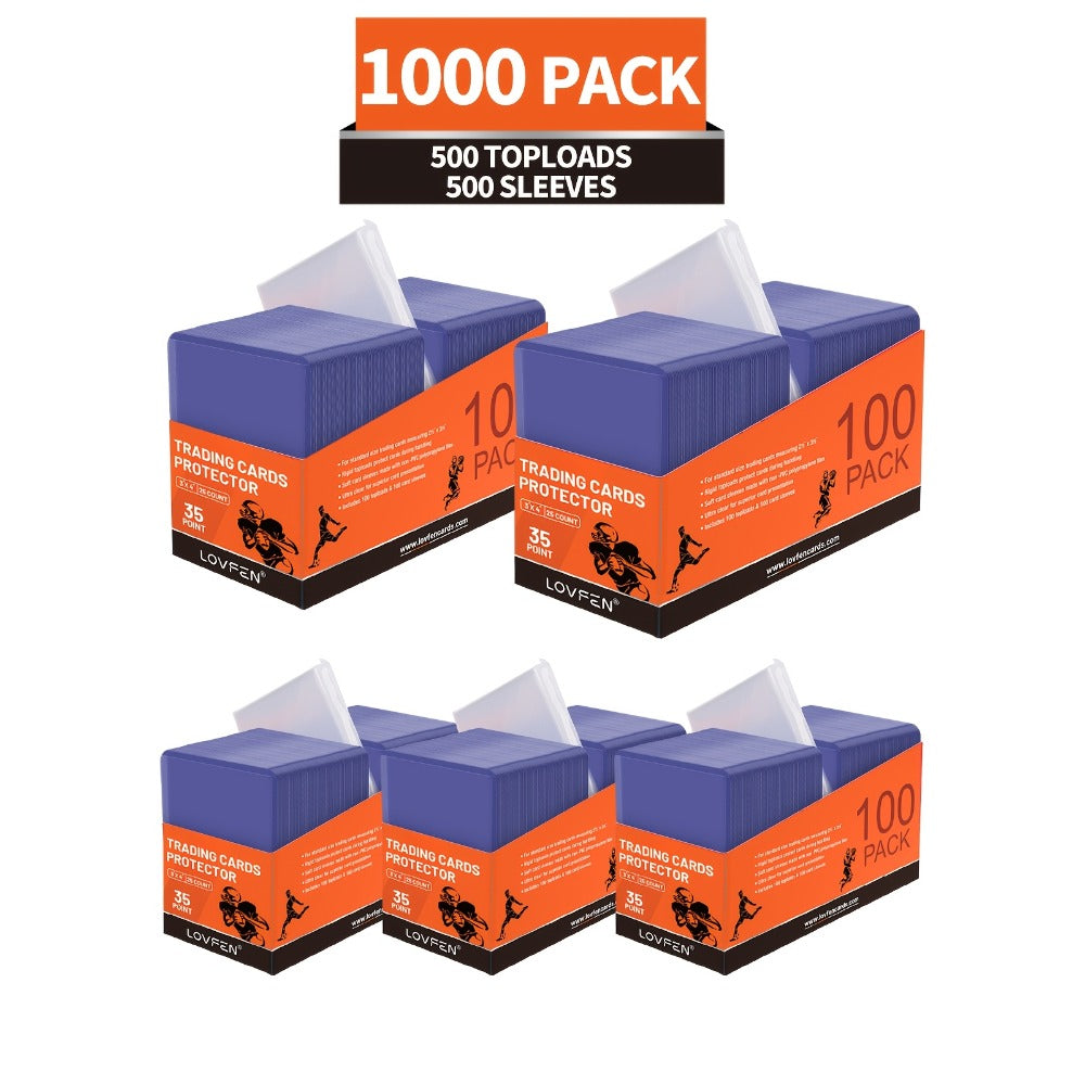 1000ct Top Loaders & Card Sleeves Combo Pack – 500 Hard Plastic 3x4 Top Loaders + 500 Soft Penny Sleeves for Baseball Football Pokemon MTG Sports Trading Card Protectors