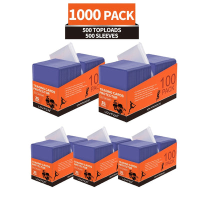 1000ct Top Loaders & Card Sleeves Combo Pack – 500 Hard Plastic 3x4 Top Loaders + 500 Soft Penny Sleeves for Baseball Football Pokemon MTG Sports Trading Card Protectors