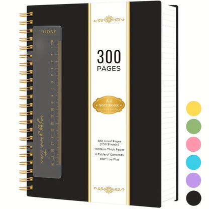 Large Spiral Notebook 300 Pages Hardcover – 8.5x11 A4 College Ruled 100GSM Lined Paper PVC Waterproof Cover for Work School Travel Women Men Purple Pink Blue Black Yellow Green